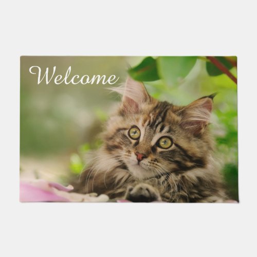 Cute Maine Coon Cat Kitten Photo on  Entry Welcome Doormat