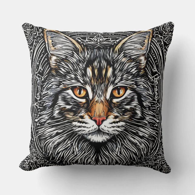 Cute Maine Coon Cat Throw Pillow (Front)