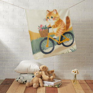 Cute Maine Coon Kitten Bicycle Pastel Baby Blanket