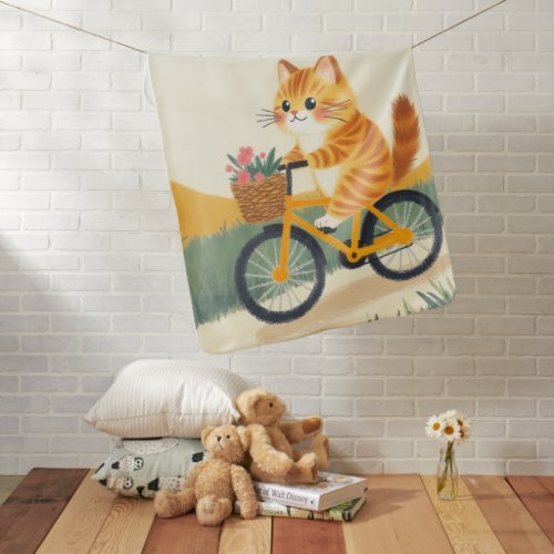 Cute Maine Coon Kitten Bicycle Pastel Baby Blanket
