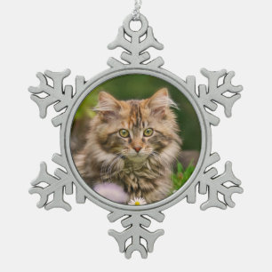 Cute Maine Coon Kitten Cat Portrait Photo ** Snowflake Pewter Christmas Ornament