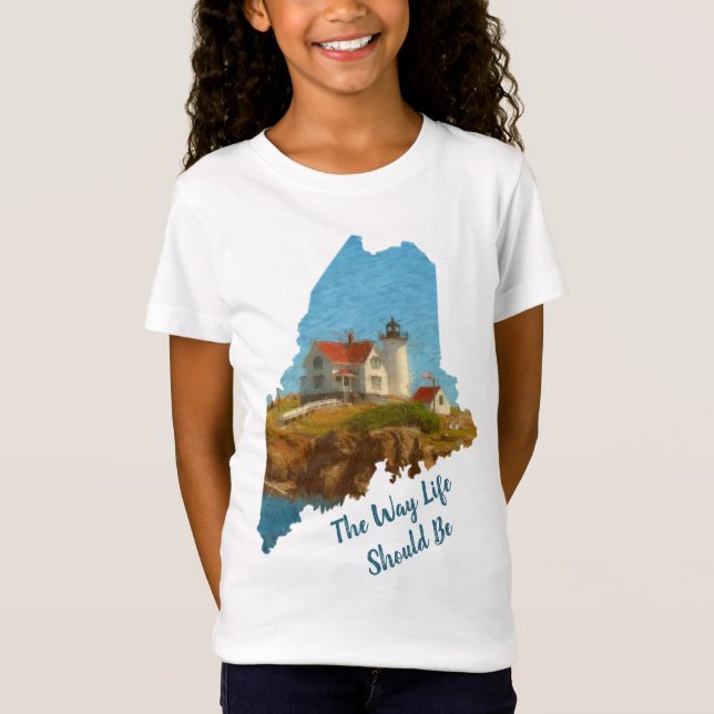 Cute Maine Saying Nubble Lighthouse Girl's T-Shirt (Front)