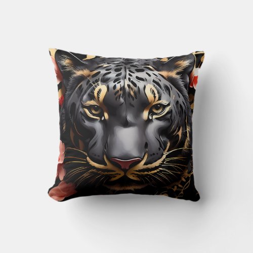 Cute Majestic Black Tiger Portrait  Throw Pillow