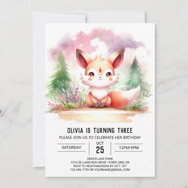  Cute Majestic Fox Birthday digital Invitation (Front)