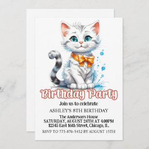 Cute Majestic Kitty Cat Birthday Party Invitation