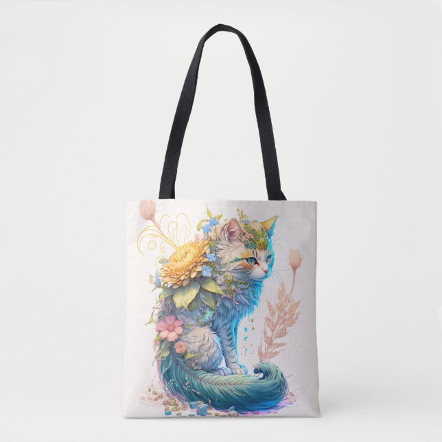 Cute Majestic Kitty Cat Illustration Tote Bag (Front)