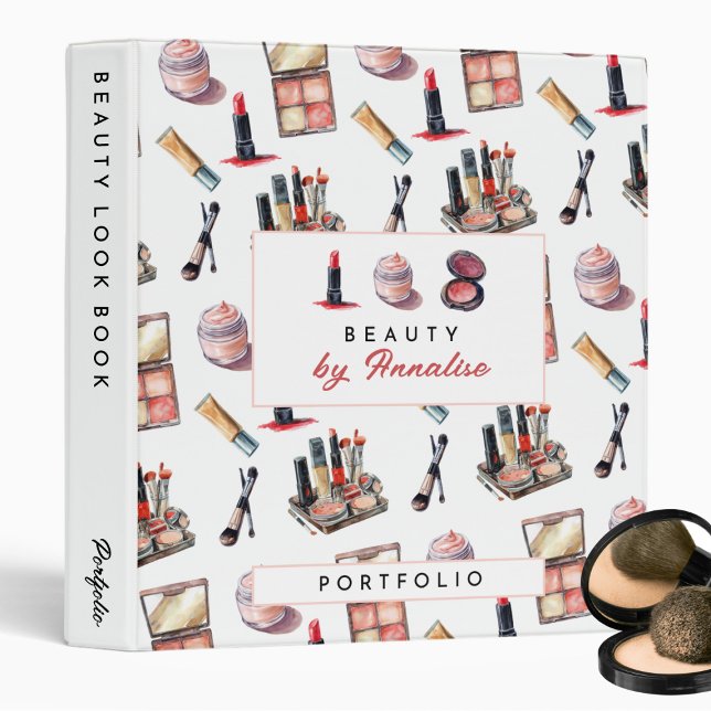 Cute Make Up Artist Portfolio Look Book Client 3 Ring Binder (Creator Uploaded)