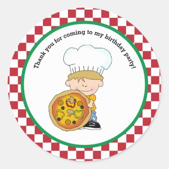 Cute Make Your Own Pizza Party Boy Thank You Favor Classic Round Sticker by adams_apple at Zazzle