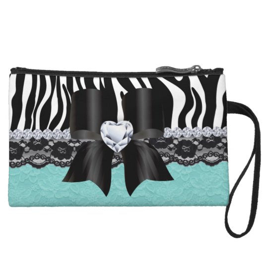 Cute Makeup Bag Purse Zebra Lace Baby Blue Bow