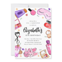 Cute Makeup Girls Slumber Sleepover Spa Birthday Invitation