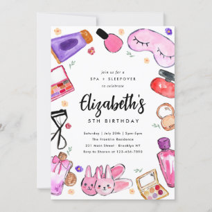 Cute Makeup Girls Slumber Sleepover Spa Birthday Invitation