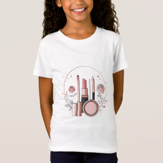 Cute Makeup Lover Girls T-Shirt | Floral Lipstick