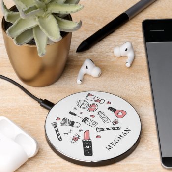 Cute Makeup Personalized  Wireless Charger by celebrateitinvites at Zazzle