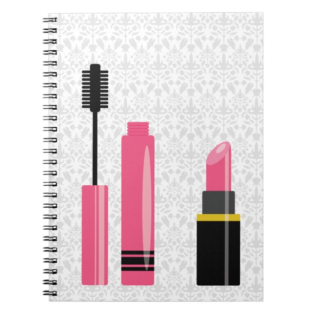 Cute Makeup Pink Lipstick And Mascara Notebook (Front)