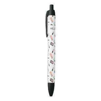 Cute Makeup Theme Pattern & Custom Name Black Ink Pen