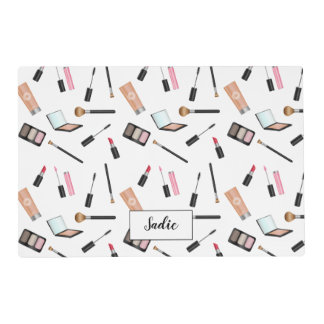 Cute Makeup Things Illustrated Pattern &amp; Name Placemat