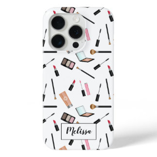 Cute Makeup Things Pattern With Personalized Name iPhone 15 Pro Case