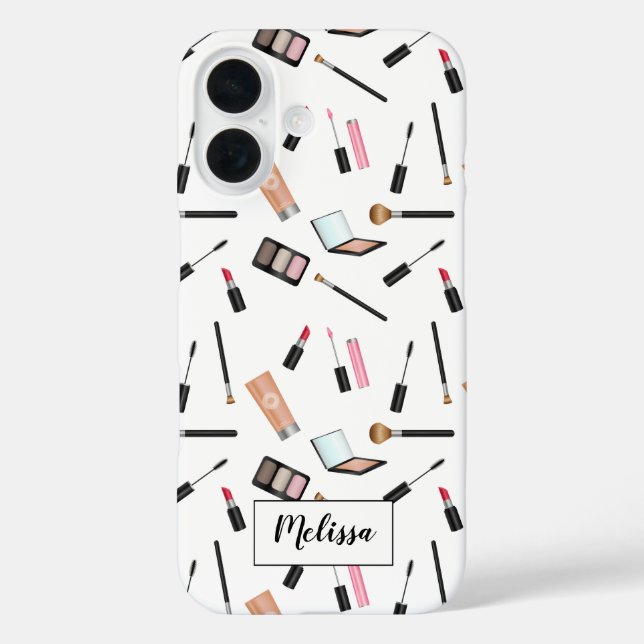 Cute Makeup Things Pattern With Personalized Name Case-Mate iPhone Case (Back)