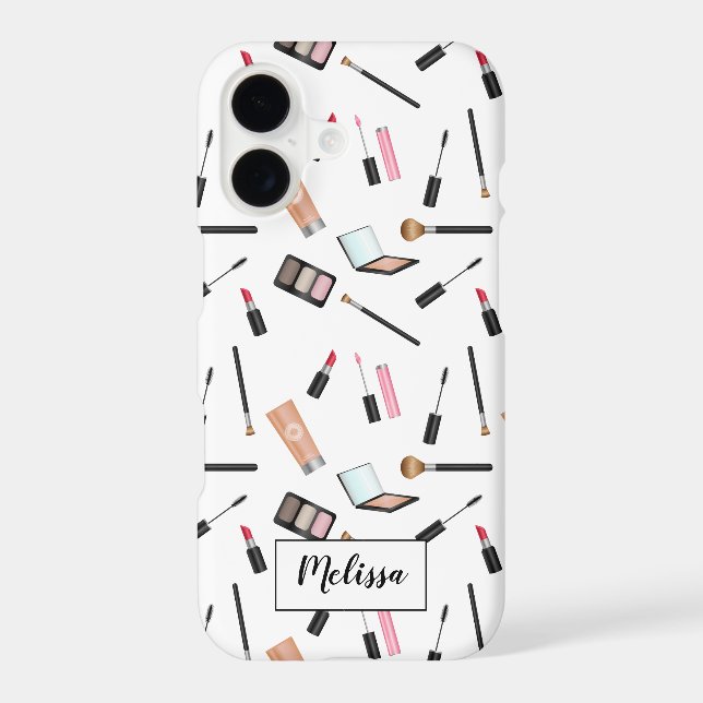 Cute Makeup Things Pattern With Personalized Name Case-Mate iPhone Case (Back)