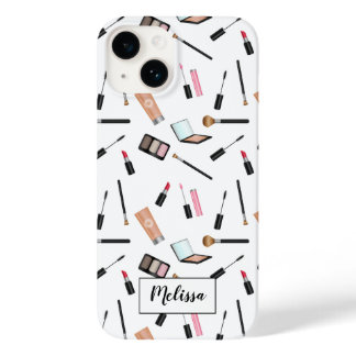 Cute Makeup Things Pattern With Personalized Name Case-Mate iPhone 14 Case