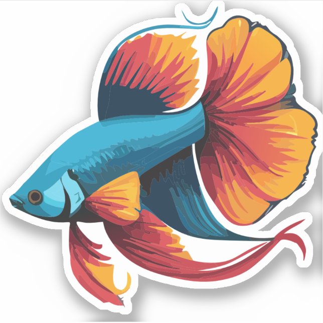 Cute Male Beta Fish Cartoon Charactor Sticker (Front)