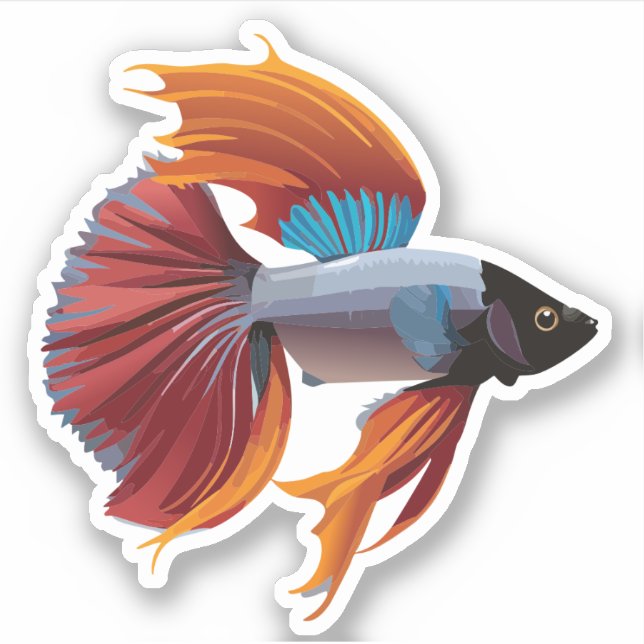 Cute Male Beta Fish Cartoon Charactor Sticker (Front)