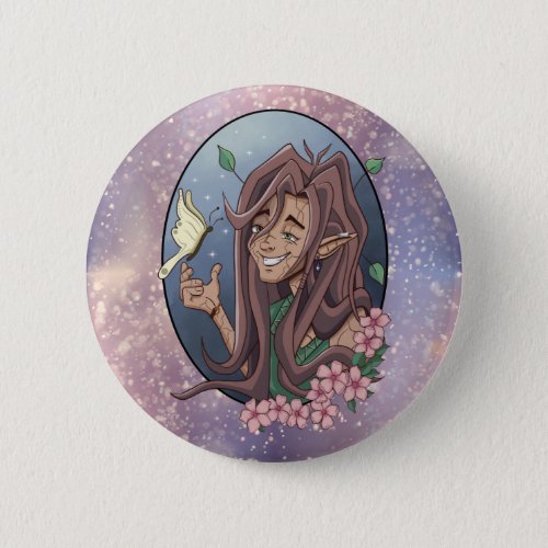 Cute Male Elf And Pale Cream Butterfly Button