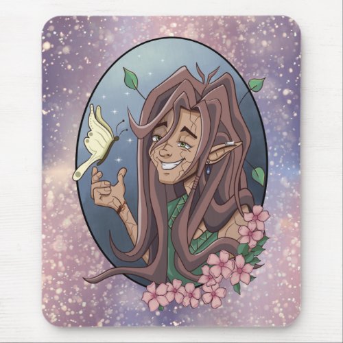 Cute Male Elf And Pale Cream Butterfly Mouse Pad