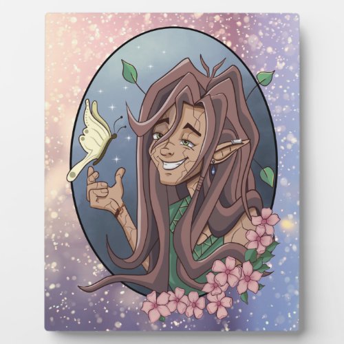 Cute Male Elf And Pale Cream Butterfly Plaque
