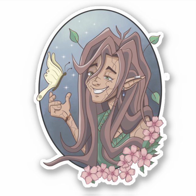 Cute Male Elf And Pale Cream Butterfly Sticker (Front)
