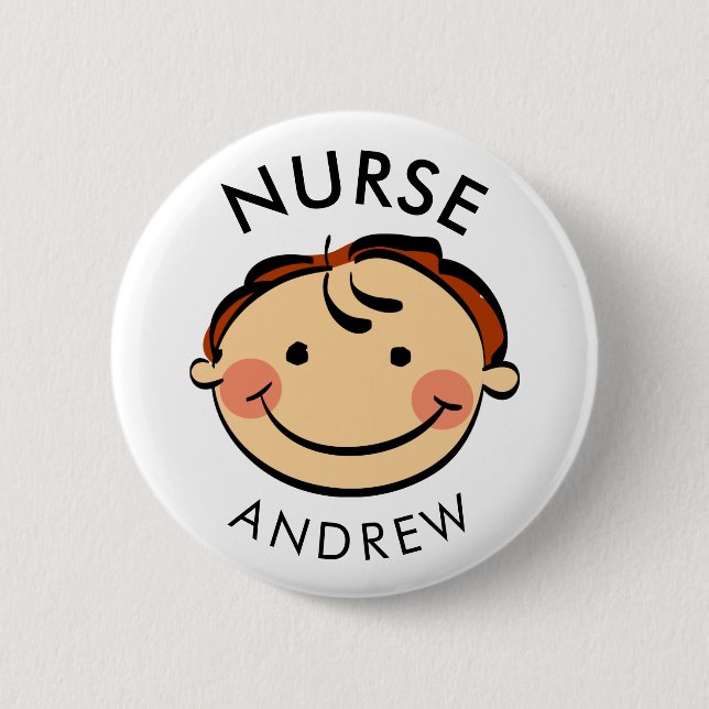 Cute Male Nurse Cartoon Name Button (Front)
