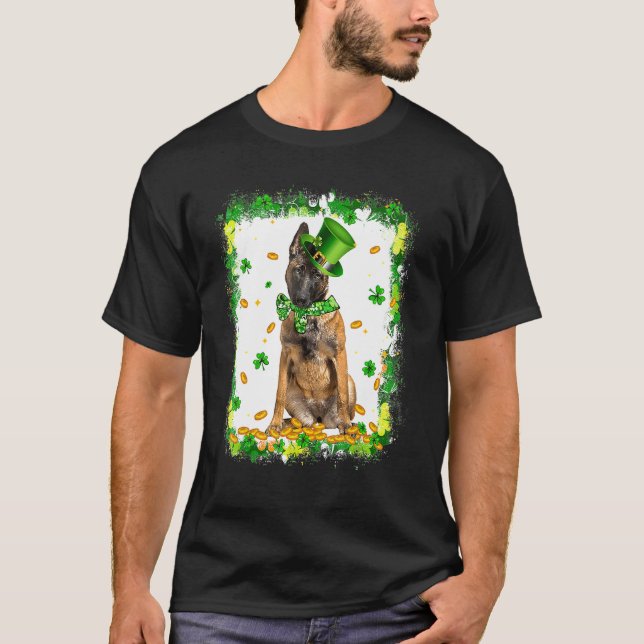 Cute Malinois Dog St Patricks Day Irish Shamrock B T-Shirt (Front)