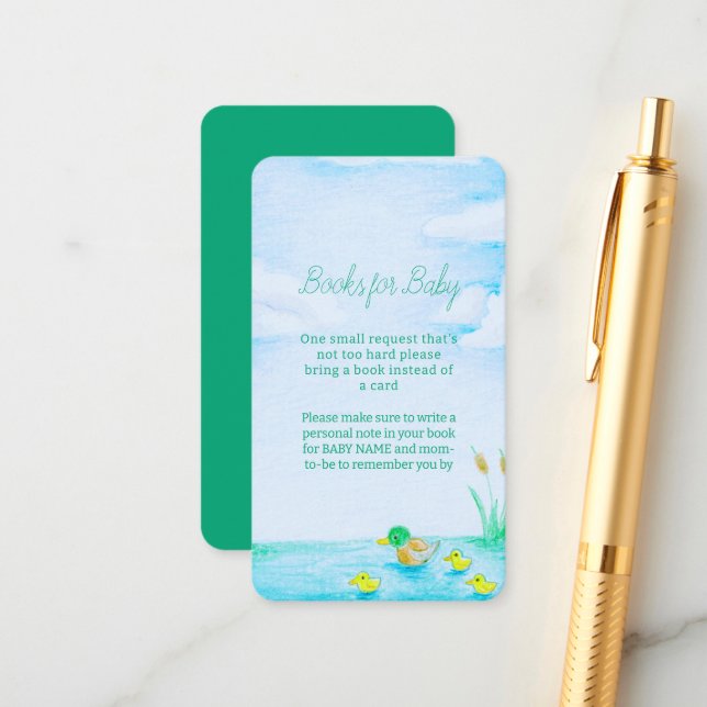 Cute Mallard Duck Baby Shower Book Request Enclosure Card (Front/Back In Situ)