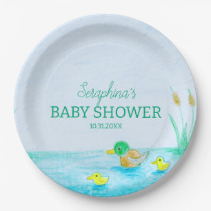 Cute Mallard Duck Baby Shower Paper Plates