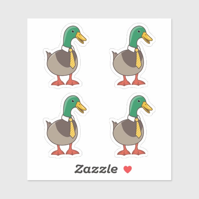 Cute Mallard Duck White Collar Necktie 4 Sticker (Sheet)
