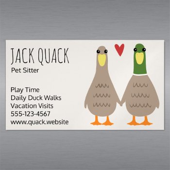 Cute Mallard Ducks Couple Holding Hands | Funny Business Card Magnet by jennsdoodleworld at Zazzle