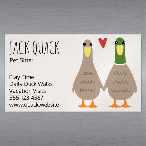 Cute Mallard Ducks Couple Holding Hands  Funny Business Card Magnet