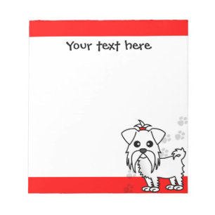 Cute Maltese Cartoon Red Paw Prints Notepad