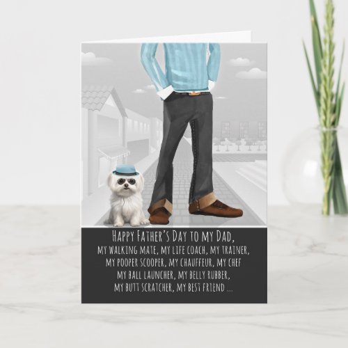 Cute Maltese Dog and Dad Funny Father's Day Holiday Card