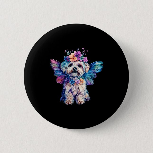 Cute Maltese Dog Angel With Wings  Button (Front)