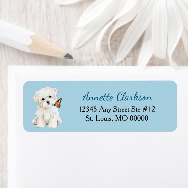 Cute Maltese Dog Butterfly Wonder Label (Insitu)