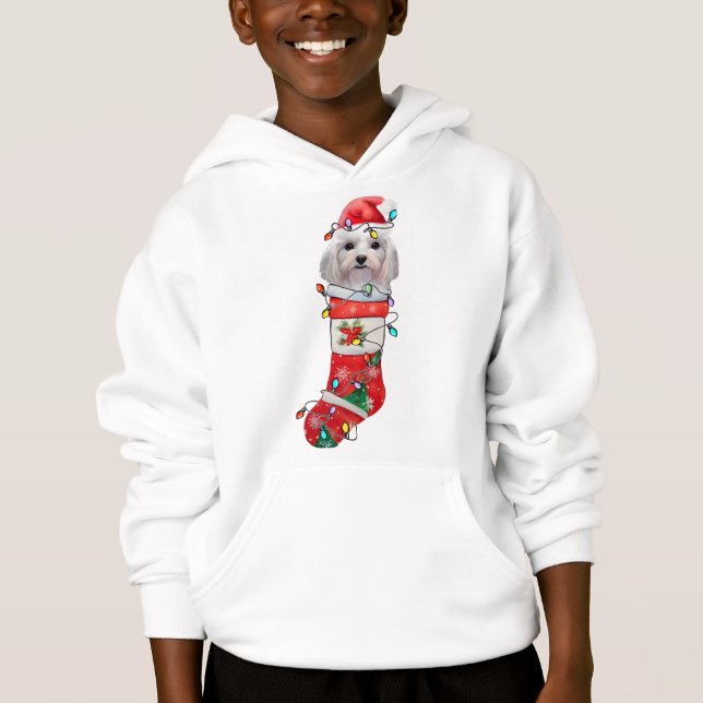 Cute Maltese Dog Christmas, Xmas Maltese Dog Hoodie (Front)