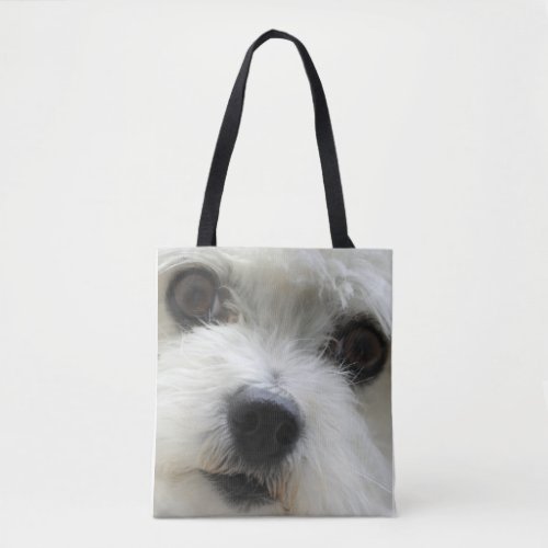 Cute Maltese Dog Face Full Print Tote Bag