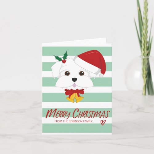 Cute Maltese Dog Merry Christmas Holiday Greeting Card