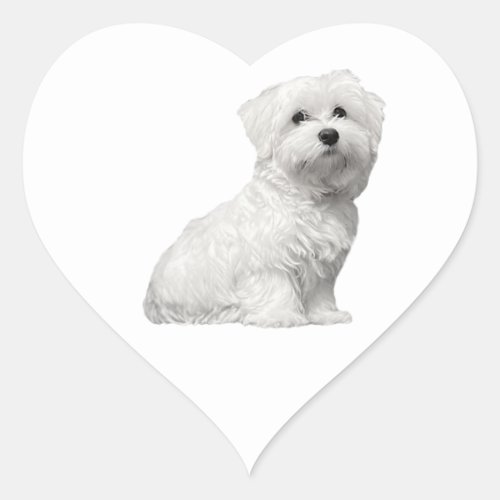 Cute Maltese Dog Sitting Puppy Heart Sticker