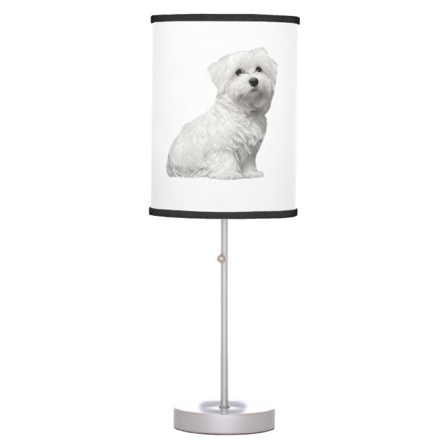 Cute Maltese Dog Sitting Puppy Table Lamp (Front)
