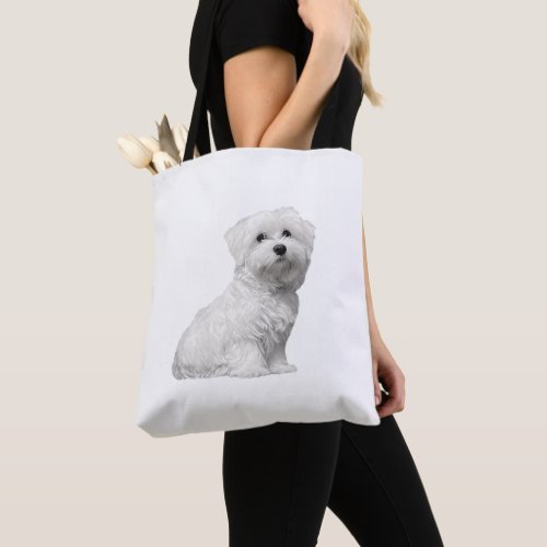 Cute Maltese Dog Sitting Puppy Tote Bag