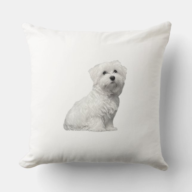 Cute Maltese Dog Throw Pillow (Front)
