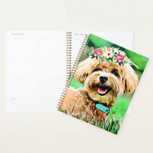 Cute Maltese Dog with flowers art Planner