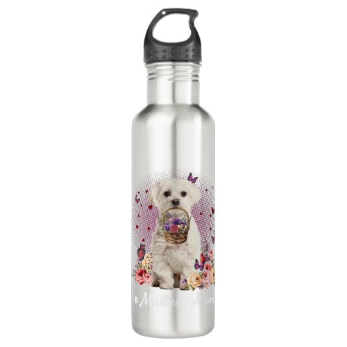 cute maltese mom flower happy mors day love dog   stainless steel water bottle